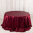 Burgundy satin round tablecloth with elegant draping