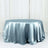 Round satin tablecloth in a soft blue shade, elegantly draped.