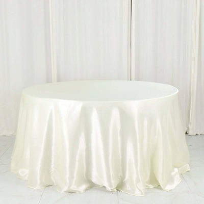 Satin Round Tablecloth 132" Ivory - Seamless Table Cover