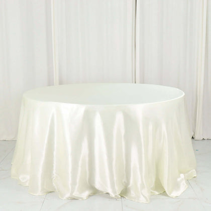 Satin Round Tablecloth 132" Ivory - Seamless Table Cover