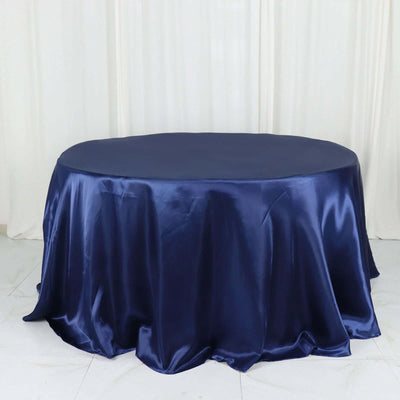 Satin Round Tablecloth 132" Navy Blue - Seamless Table Cover