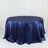 Navy satin tablecloth draped over a round table