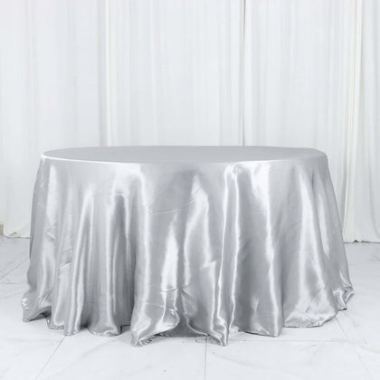 Satin Round Tablecloth 132" Silver - Seamless Table Cover