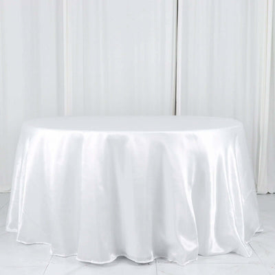 Satin Round Tablecloth 132" White - Classy Seamless Table Cover for Weddings & Events