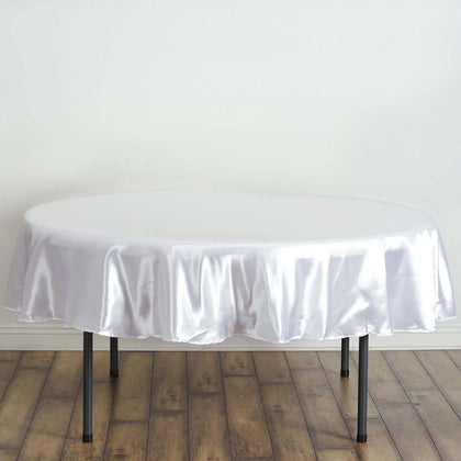 Satin Round Tablecloth 90" White - Smooth and Durable Table Cover for Weddings & Events