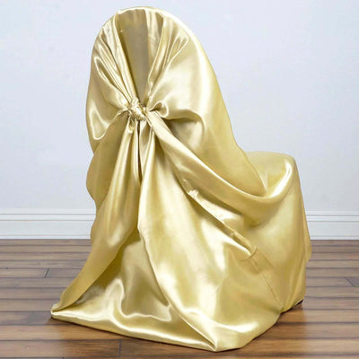 Satin Self-Tie Universal Chair Cover Champagne - Reusable Slip-On Slipcover for Folding, Dining, Banquet & Standard Size Chairs