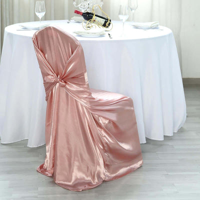 Satin Self-Tie Universal Chair Cover Dusty Rose - Reusable Slip-On Slipcover for Folding, Dining, Banquet & Standard Size Chairs