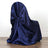 Navy blue satin chair cover draped elegantly over a chair.