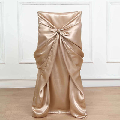 Satin Self-Tie Universal Chair Cover Nude - Reusable Slip-On Slipcover for Folding, Dining, Banquet & Standard Size Chairs