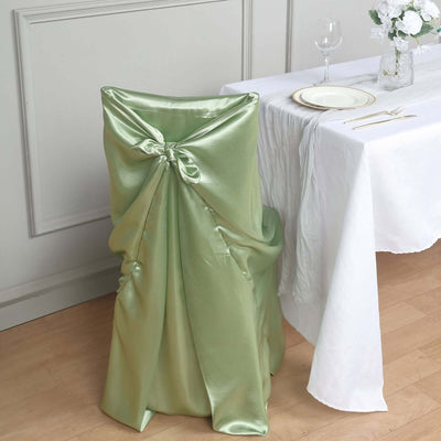 Satin Self-Tie Universal Chair Cover Sage Green - Reusable Slip-On Slipcover for Folding, Dining, Banquet & Standard Size Chairs