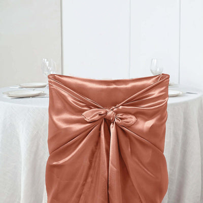 Satin Self-Tie Universal Chair Cover Terracotta (Rust) - Reusable Slip-On Slipcover for Folding, Dining, Banquet & Standard Size Chairs