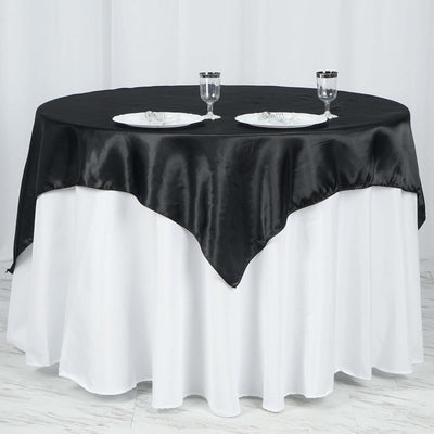 Satin Square Table Overlay 60"x60" Black with Smooth Finish - Luxurious Wedding Table Topper