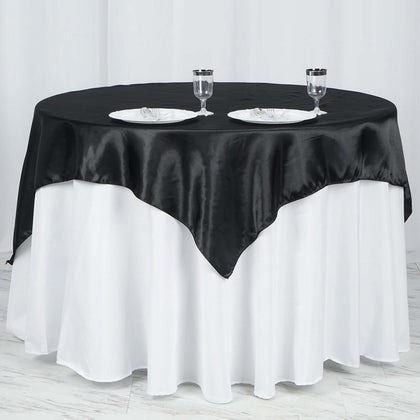 Satin Square Table Overlay 60"x60" Black with Smooth Finish - Luxurious Wedding Table Topper