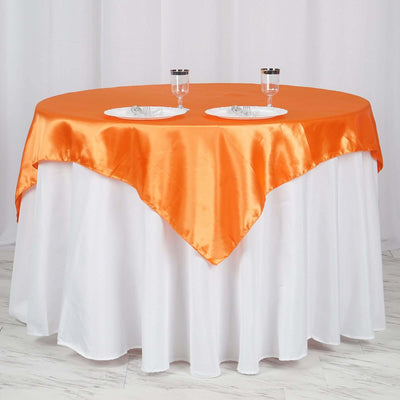 Satin Square Table Overlay 60"x60" Orange - Luxurious Wedding Table Topper