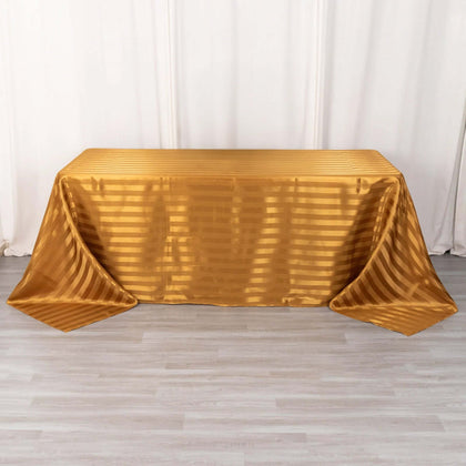 Satin Stripe Rectangular Tablecloth 90"x132" Gold - Silky Smooth Seamless Table Cover