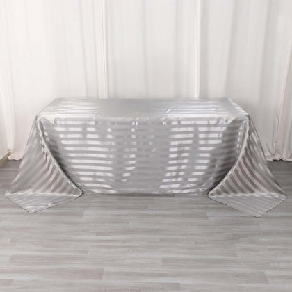 Satin Stripe Rectangular Tablecloth 90"x132" Silver - Silky Smooth Seamless Table Cover