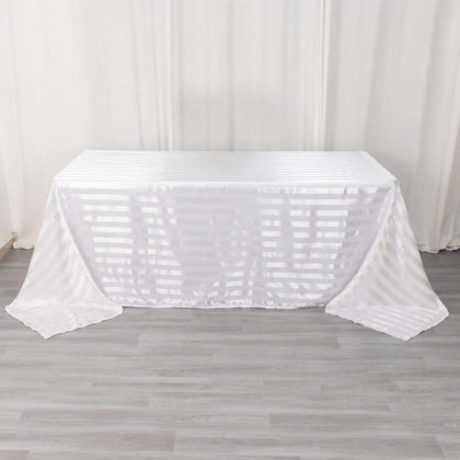 Satin Stripe Rectangular Tablecloth 90"x132" White - Silky Smooth Seamless Wedding Decor