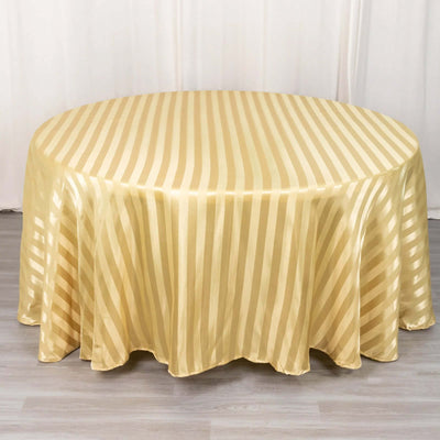 Satin Stripe Round Tablecloth 120" Champagne - Seamless Silky Smooth Table Cover