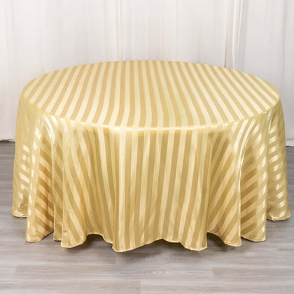 Satin Stripe Round Tablecloth 120" Champagne - Seamless Silky Smooth Table Cover