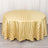 Gold striped round tablecloth on a light wooden surface.