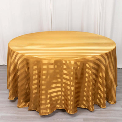 Satin Stripe Round Tablecloth 120" Gold - Seamless Silky Smooth Table Cover