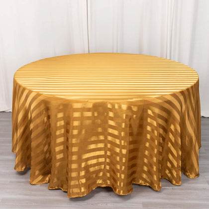 Satin Stripe Round Tablecloth 120" Gold - Seamless Silky Smooth Table Cover