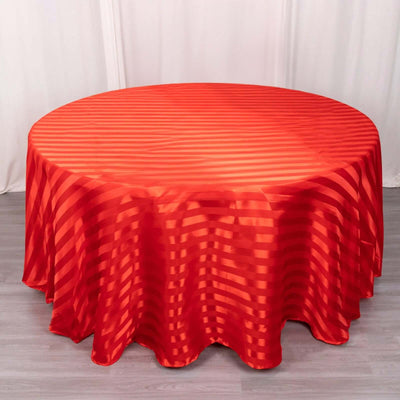 Satin Stripe Round Tablecloth 120" Red - Seamless Silky Smooth Table Cover