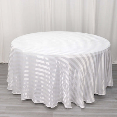 Satin Stripe Round Tablecloth 120" White - Seamless Silky Smooth Wedding Decor