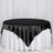 Black satin tablecloth draped over a round table.