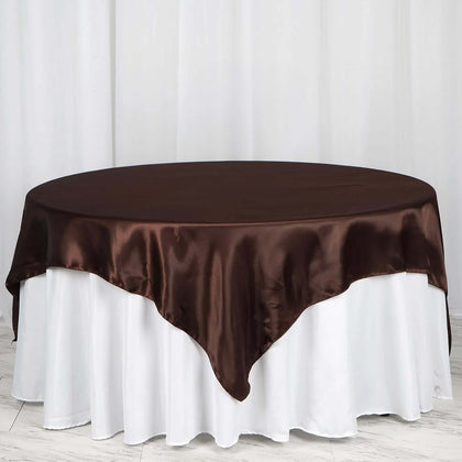 Satin Table Overlay 72"x72" Chocolate - Wrinkle Resistant & Smooth Table Topper