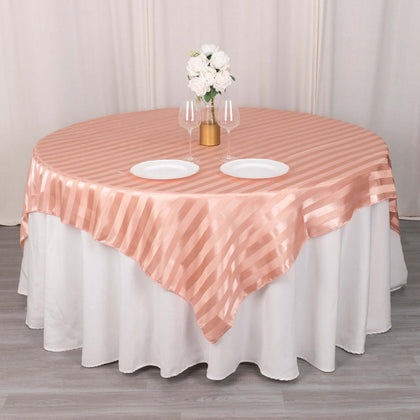 Satin Table Overlay 72"x72" Dusty Rose - Smooth Finish Stripe Table Topper