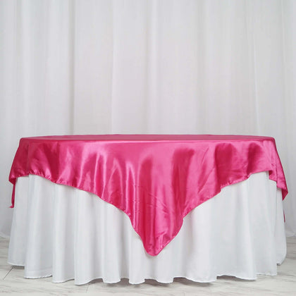 Satin Table Overlay 72"x72" Fuchsia - Wrinkle Resistant & Smooth Table Topper