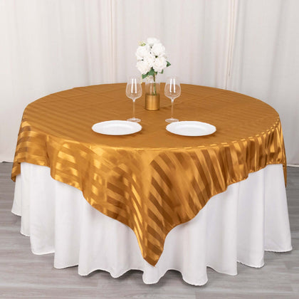 Satin Table Overlay 72"x72" Gold - Smooth Finish Stripe Table Topper