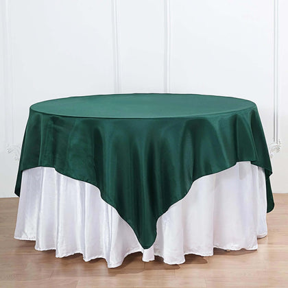 Satin Table Overlay 72"x72" Hunter Emerald Green - Wrinkle Resistant & Smooth Table Topper