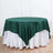 Green round tablecloth draped elegantly over a white table.