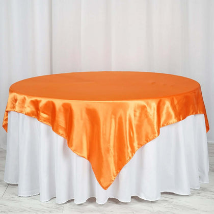 Satin Table Overlay 72"x72" Orange - Wrinkle Resistant & Smooth Table Topper