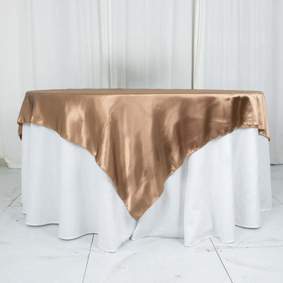 Satin Table Overlay 72"x72" Taupe - Wrinkle Resistant & Smooth Table Topper