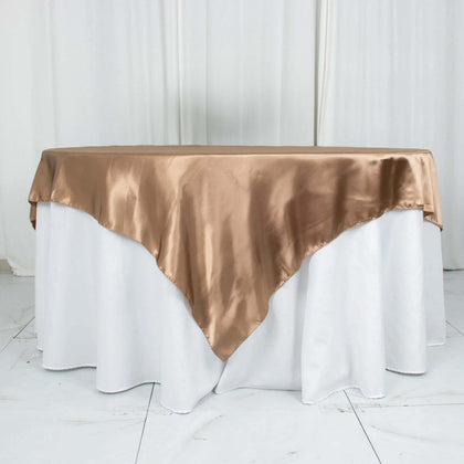 Satin Table Overlay 72"x72" Taupe - Wrinkle Resistant & Smooth Table Topper