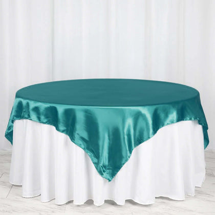 Satin Table Overlay 72"x72" Turquoise - Wrinkle Resistant & Smooth Table Topper