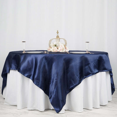 Satin Table Overlay 90"x90" Navy - Smooth Finish Table Topper