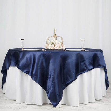 Satin Table Overlay 90"x90" Navy - Smooth Finish Table Topper