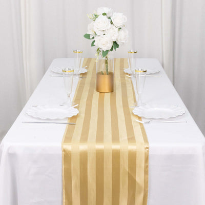 Satin Table Runner 12"x108" Champagne - Stripe Wrinkle Resistant Linen