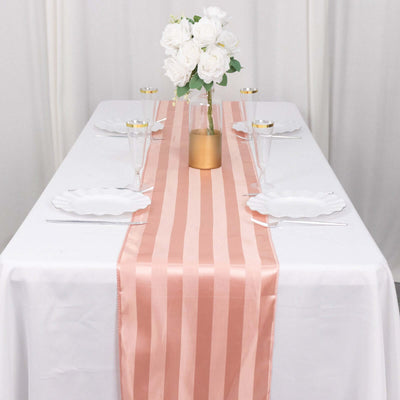Satin Table Runner 12"x108" Dusty Rose - Stripe Wrinkle Resistant Linen