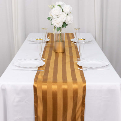 Satin Table Runner 12"x108" Gold - Stripe Wrinkle Resistant Linen