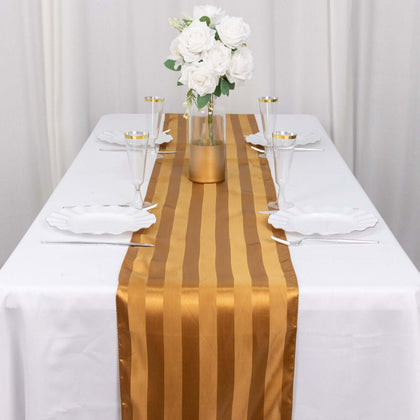 Satin Table Runner 12"x108" Gold - Stripe Wrinkle Resistant Linen