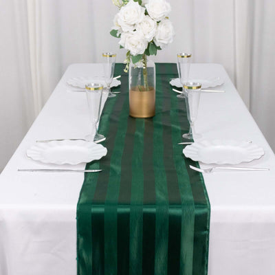 Satin Table Runner 12"x108" Hunter Emerald Green - Stripe Wrinkle Resistant Linen
