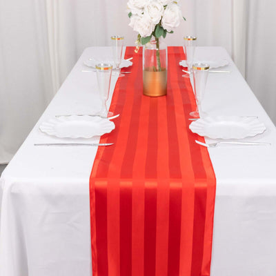 Satin Table Runner 12"x108" Red - Stripe Wrinkle Resistant Linen