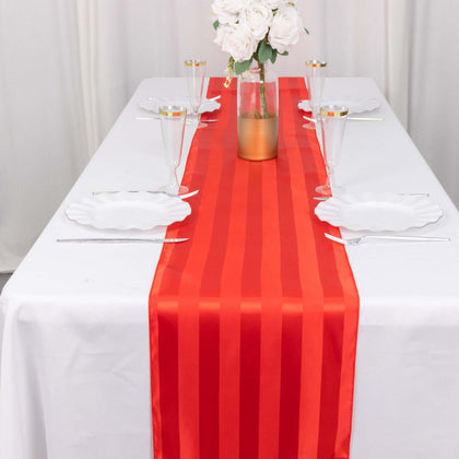 Satin Table Runner 12"x108" Red - Stripe Wrinkle Resistant Linen