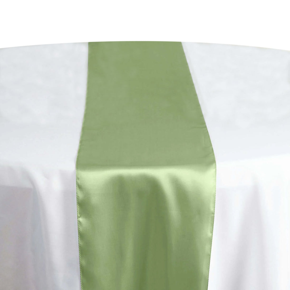 Green satin table runner on a white tablecloth #whtbkgd