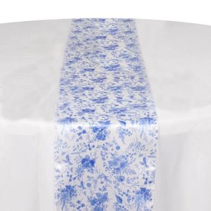 Blue floral table runner on a white surface. #whtbkgd